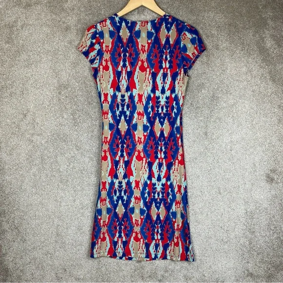 Jones New York Dress Womens Small Red Blue Cap Sleeve Stretch Knee Length- 2787* - Picture 9 of 11